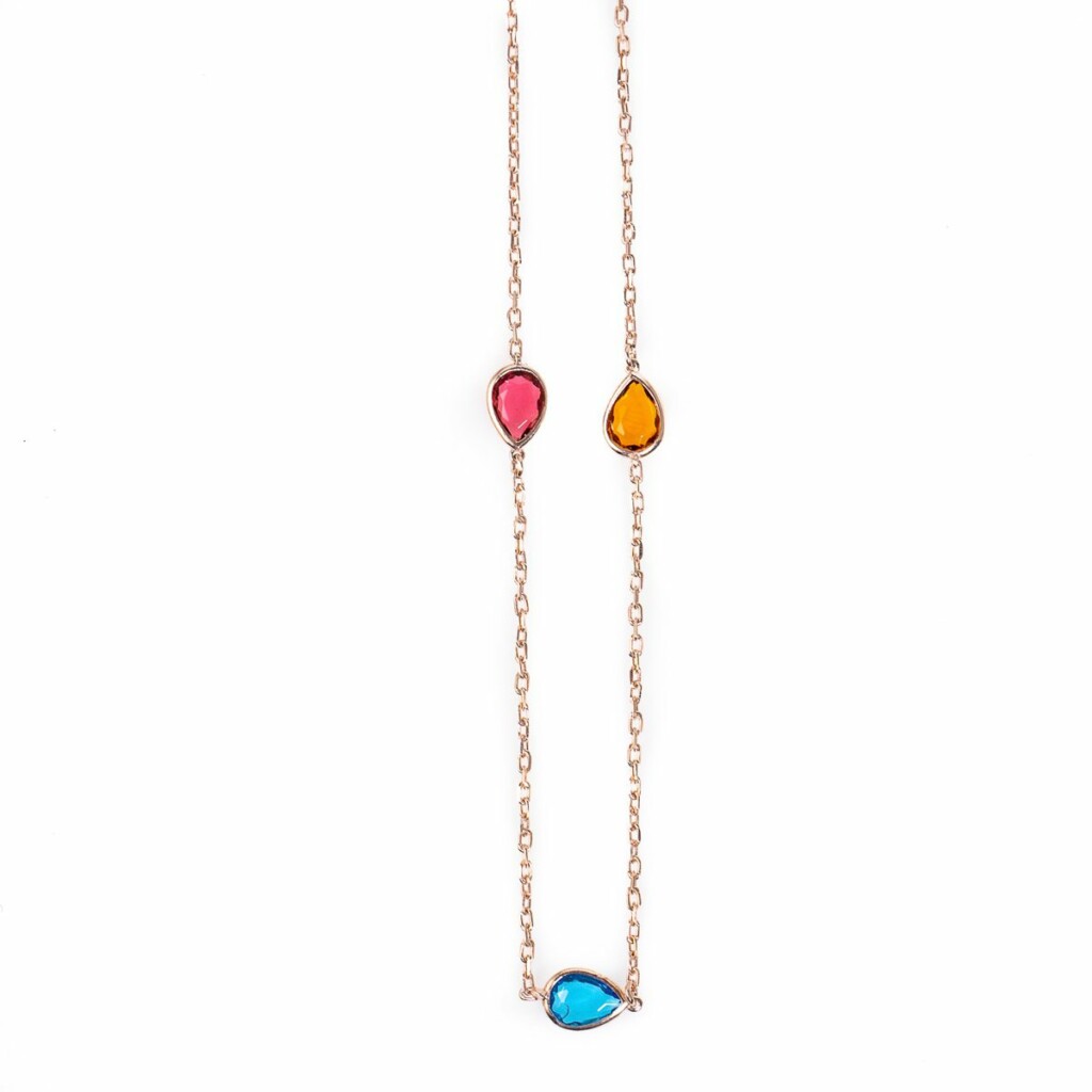 Κολιέ από ροζ ασήμι 925° και πολύχρωμες ορυκτές πέτρες