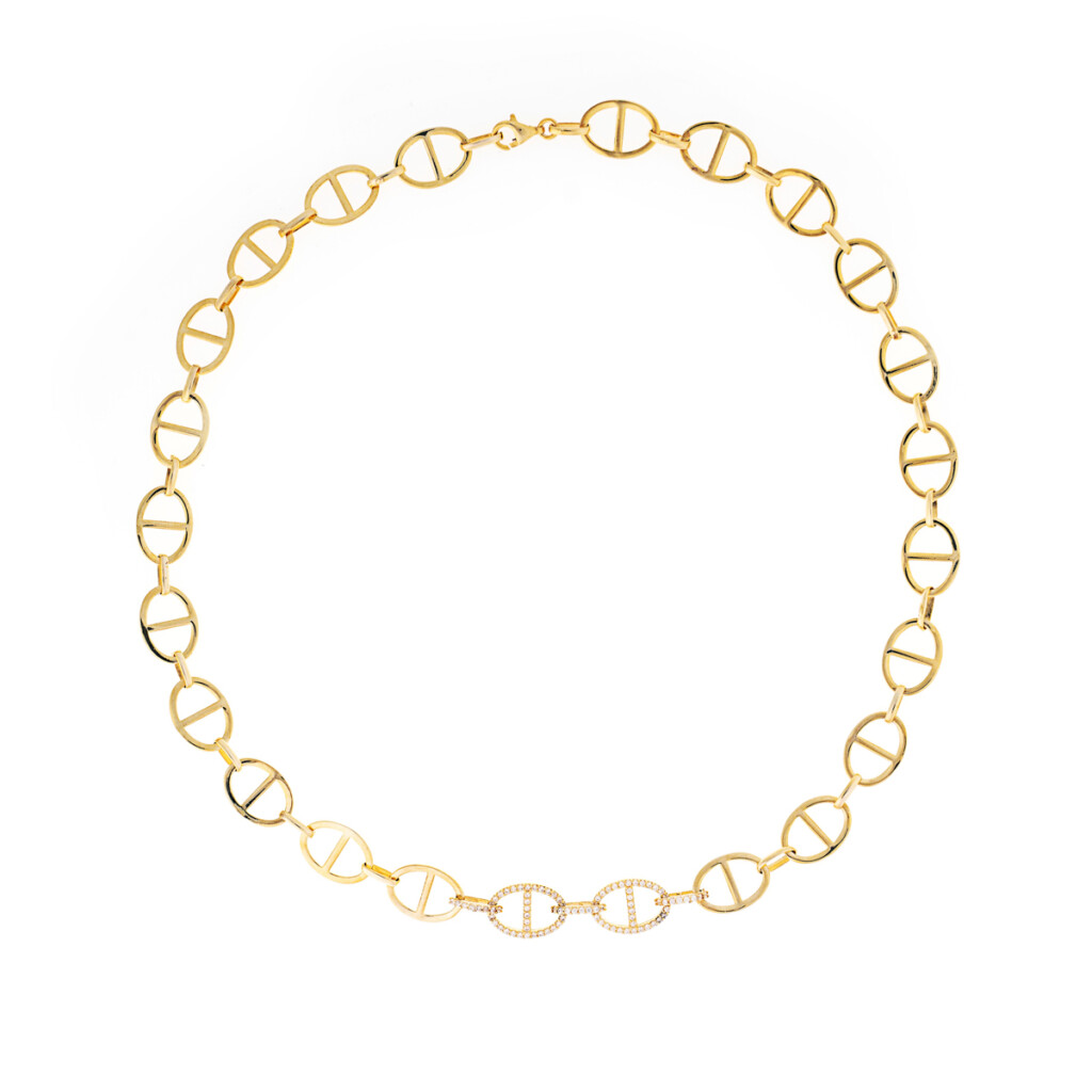 Κολιέ από επιχρυσωμένο ασήμι 925° αλυσίδα άγκυρα με ζιργκόν