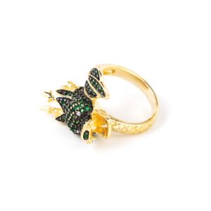 Δαχτυλίδι δράκος από πράσινα ζιργκόν και επιχρυσωμένο ασήμι 925°