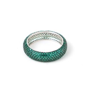 Δαχτυλίδι σειρέ από ασήμι 925° επιπλατινωμένο με πράσινα ζιργκόν