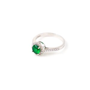 Δαχτυλίδι πράσινη ροζέτα από ασήμι 925° με επιπλατίνωση