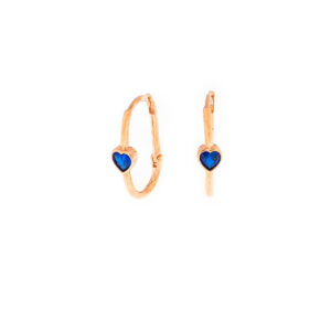 Σκουλαρίκια κρίκοι από ροζ επιχρυσωμένο ασήμι 925° με μπλε καρδιά