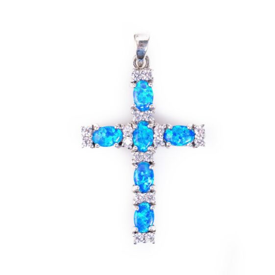 Ασημένιος σταυρός 925 με ζιργκόν και μπλε opal