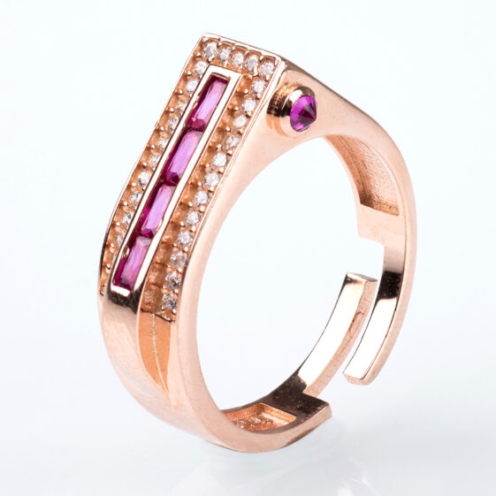 Σεβαλιέ δαχτυλίδι με ροζ πέτρες από ροζ ασήμι 925