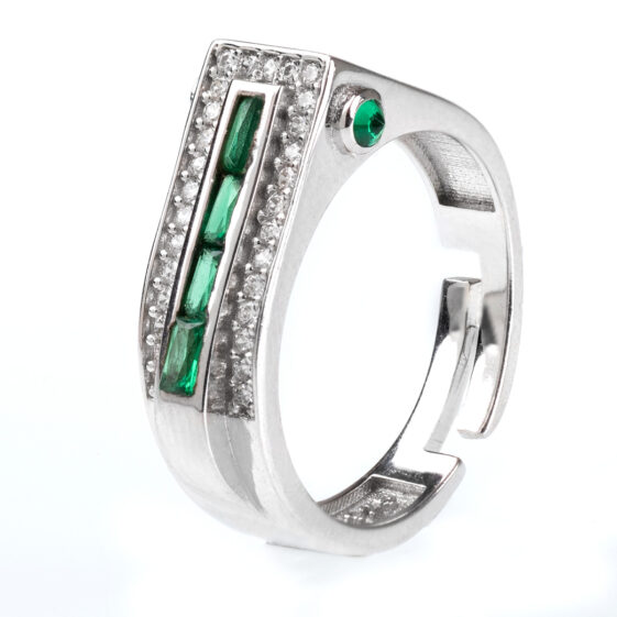 Σεβαλιέ δαχτυλίδι με πράσινες πέτρες από ασήμι 925