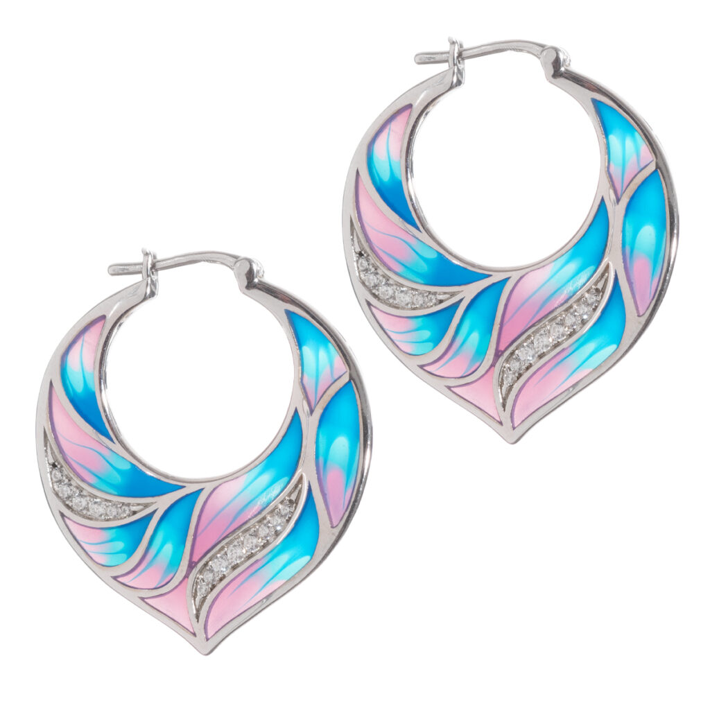 Σκουλαρίκια κρίκοι ασημένιοι 925 με σμάλτα enamel