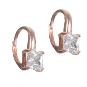 Σκουλαρίκια μονόπετρα ροζ επιχρυσωμένο ασήμι 925