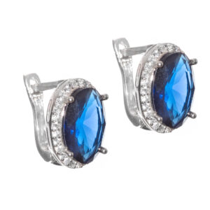 Σκουλαρίκια ροζέτες οβάλ μπλε ασήμι 925