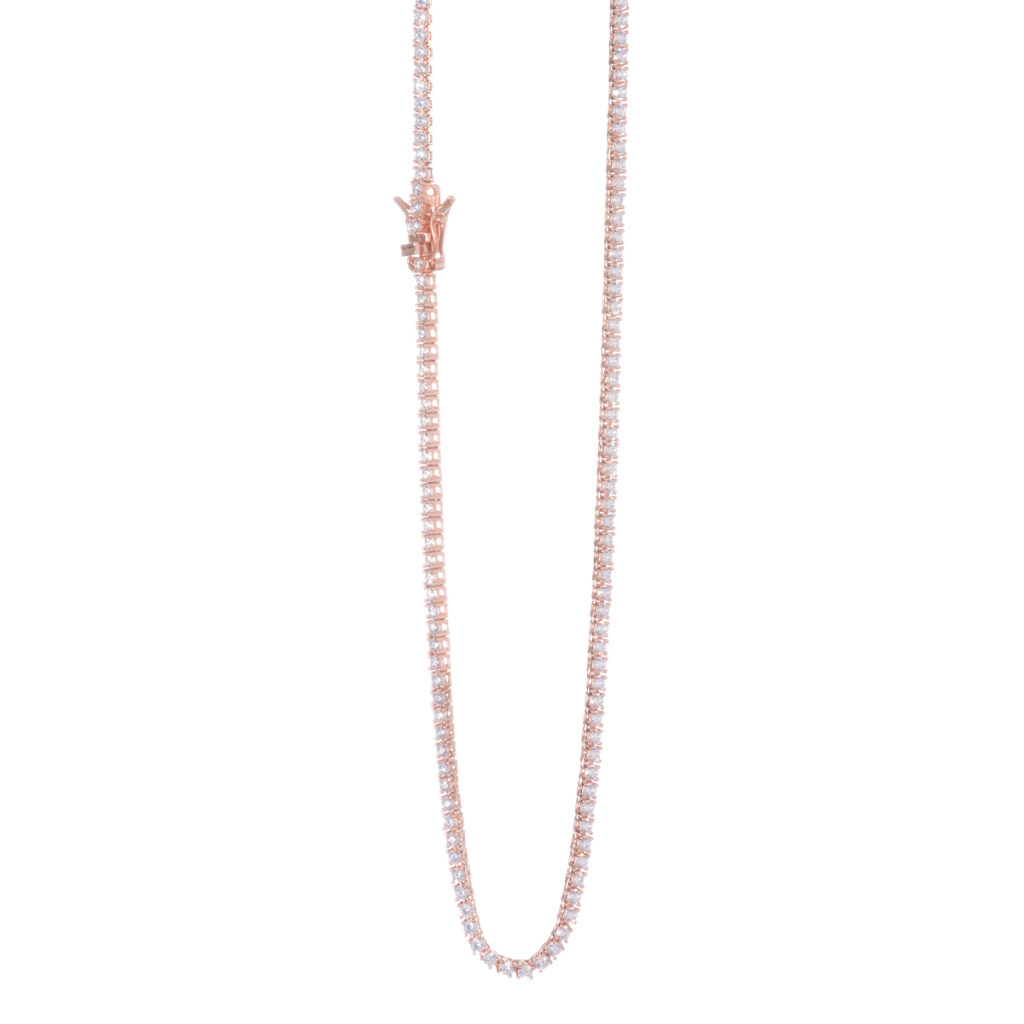 Κολιέ ριβιέρα ροζ επιχρυσωμένο ασήμι 925