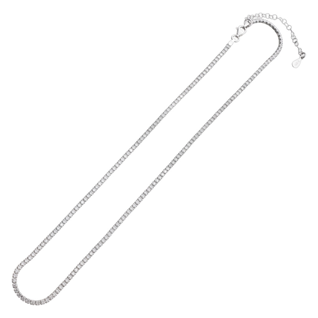 Κολιέ tennis ριβιέρα με λευκά ζιργκόν από ασήμι 925 με επιροδίωση