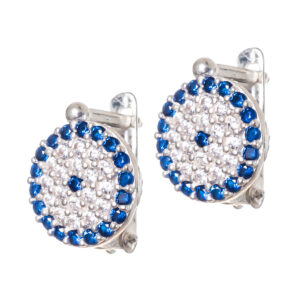 Σκουλαρίκια μάτι ζιργκόν μπλε και λευκά ασήμι 925