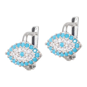 Σκουλαρίκια μάτι με ζιργκόν τυρκουάζ και λευκά ασήμι 925