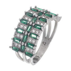 Δαχτυλίδι με πράσινες πέτρες από ασήμι 925