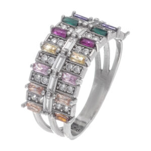 Δαχτυλίδι με πολύχρωμες πέτρες ζιργκόν από ασήμι 925