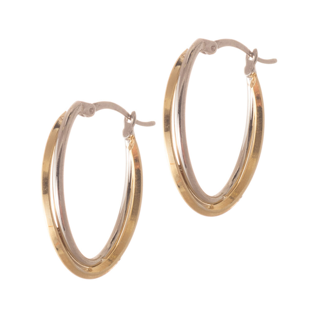 Σκουλαρίκια κρίκοι δίχρωμοι ασήμι 925 teardrop