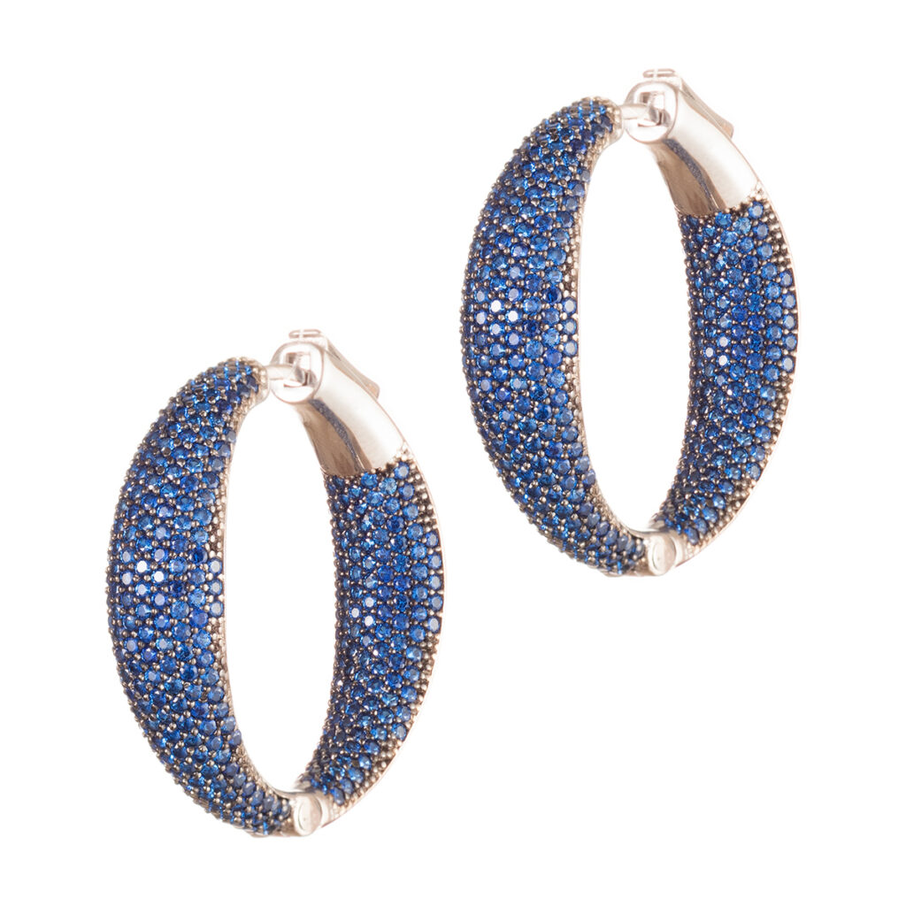 Σκουλαρίκια κρίκοι από ασήμι 925 μπλε ζιργκόν