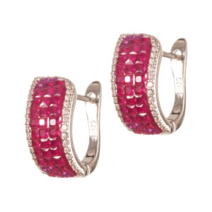 Σκουλαρίκια κρίκοι με φουξ ζιργκόν από ασήμι 925