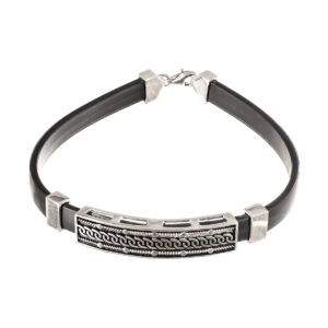 Βραχιόλι ανδρικό 8.7 mm από ασήμι 925 και καουτσούκ