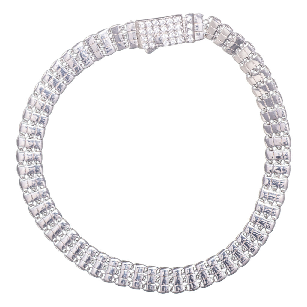 Ασημένιο 925 Βραχιόλι πλακέ και κούμπωμα με ζιργκόν