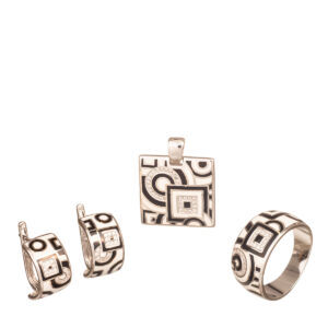 Σετ από ασήμι 925 με ασπρόμαυρα σμάλτα